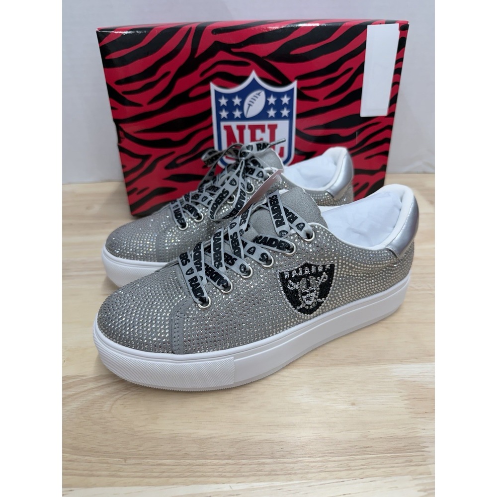 Las Vegas Oakland Raiders Women's 8 Cuce Crystal Sparkle Sneakers Shoes - New
